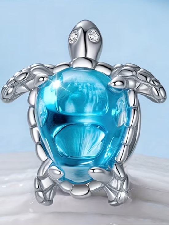 Jewelry - Sterling Silver Turtle Charm with Blue Gemstone